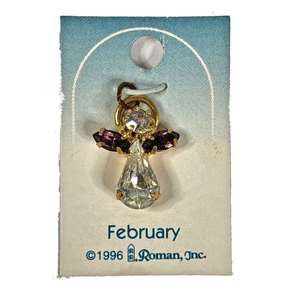 February Birthstone Angel Charm Pendant Roman Inc NOS Celestial 1996 Vintage
